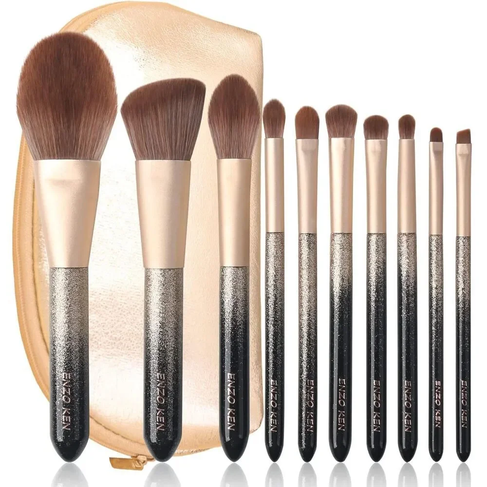 Luxury Enzo Ken 9pieces Black Professional Sable Makeup Brushes Set With Case